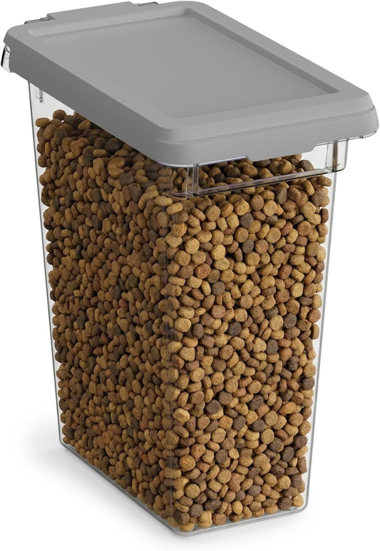 Mighty Tuff 20 lb Dog Food Container, Cat Food Storage Bin Airtight with Stainless Steel Latch, Clear Plastic Pet Container with Lid for Kitchen Pantry Organization