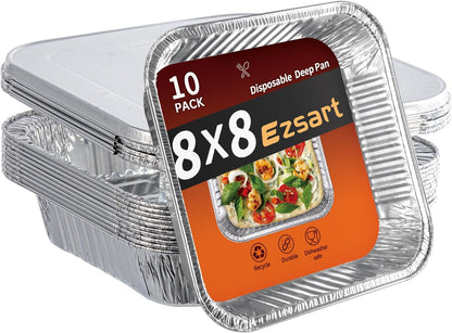 8x8 Aluminum Pans - 20 Pack Disposable Foil Pans, Heavy Duty Square Aluminum Baking & Roasting Trays for Meal Prep, Food Storage, Heating & Party Serving