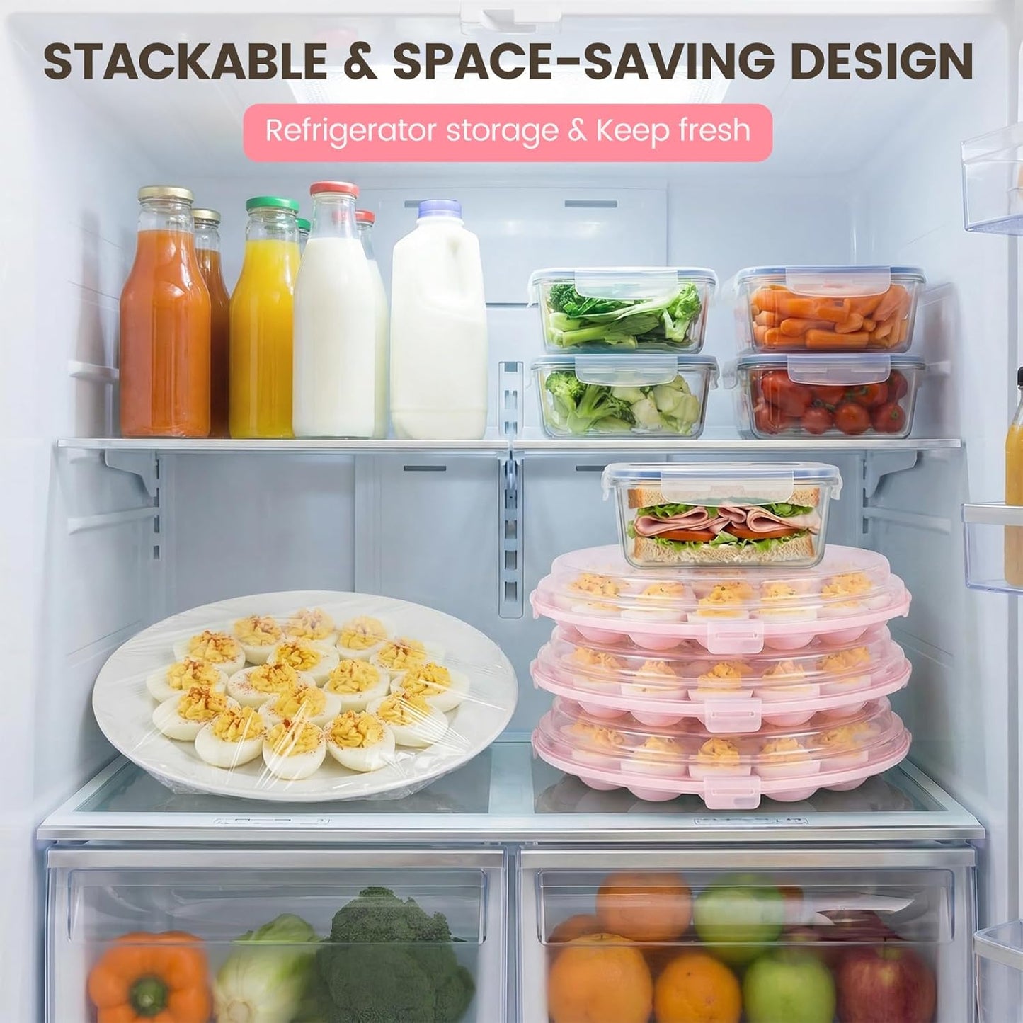HANSGO Deviled Egg Containers with Lid, Deviled Egg Platter Carrier Holder Trays with 22 Slots for Holiday Party and Home Kitchen, Green
