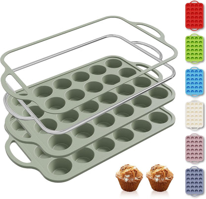 2 Packs 12 Cups Silicone Muffin Pan for Baking with Metal Reinforced Frame Regular Size Cupcake Pan Tray Egg Bites Silicone Cookie Molds Muffin Tin Tart Pans Sheet Set for Oven Dishwasher Safe