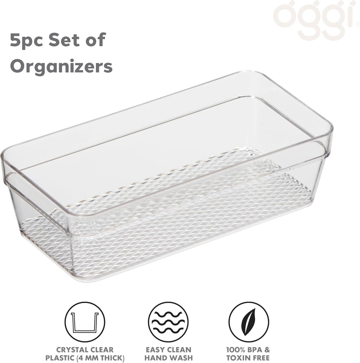 Oggi Clear Drawer Organizer - 3" X 12.5" - Ideal for Organizing Kitchen Drawers, Office, Desk, Silverware, Kitchen Utensils, Cosmetics and Bathrooms