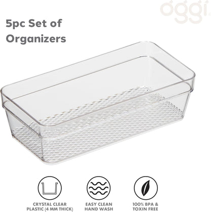 Oggi Clear Drawer Organizer - 3" X 12.5" - Ideal for Organizing Kitchen Drawers, Office, Desk, Silverware, Kitchen Utensils, Cosmetics and Bathrooms