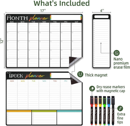 Magnetic Dry Erase List Board - 4"x12" Multifunctional List Board for Fridge - 6 Extra Fine Point Markers Included - Shipped Flat