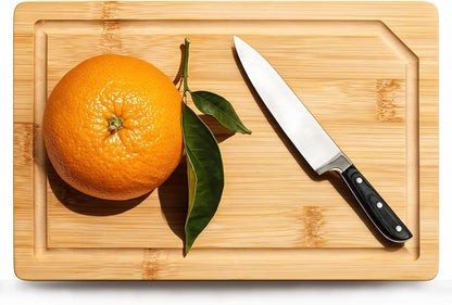 Kikcoin 17"×11" Bamboo Cutting Boards for Kitchen, Knife-Friendly Food Grade Wooden Cutting Boards for Kitchen, Charcuterie, Extra Large Chopping Boards with Deep Juice Groove, Reversible, Natural