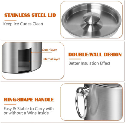 Ice Bucket with Lid & Tong- Well Made Insulated Stainless Steel Keep Ice Frozen Longer - Ideal for Cocktail Bar, Parties, Chilling Wine, Champagne - 3 Liter (Black)