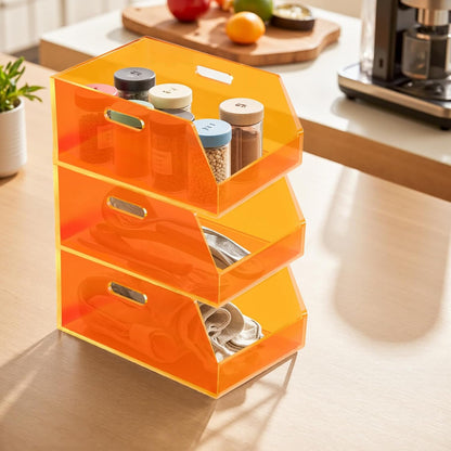 Gelite Stackable Storage Bins Open Front Clear Organizer Bins with Handles Acrylic Storage Container for Pantry Kitchen Cabinet Bathroom Closet Office Organization, 11.4x7.5x5.1''