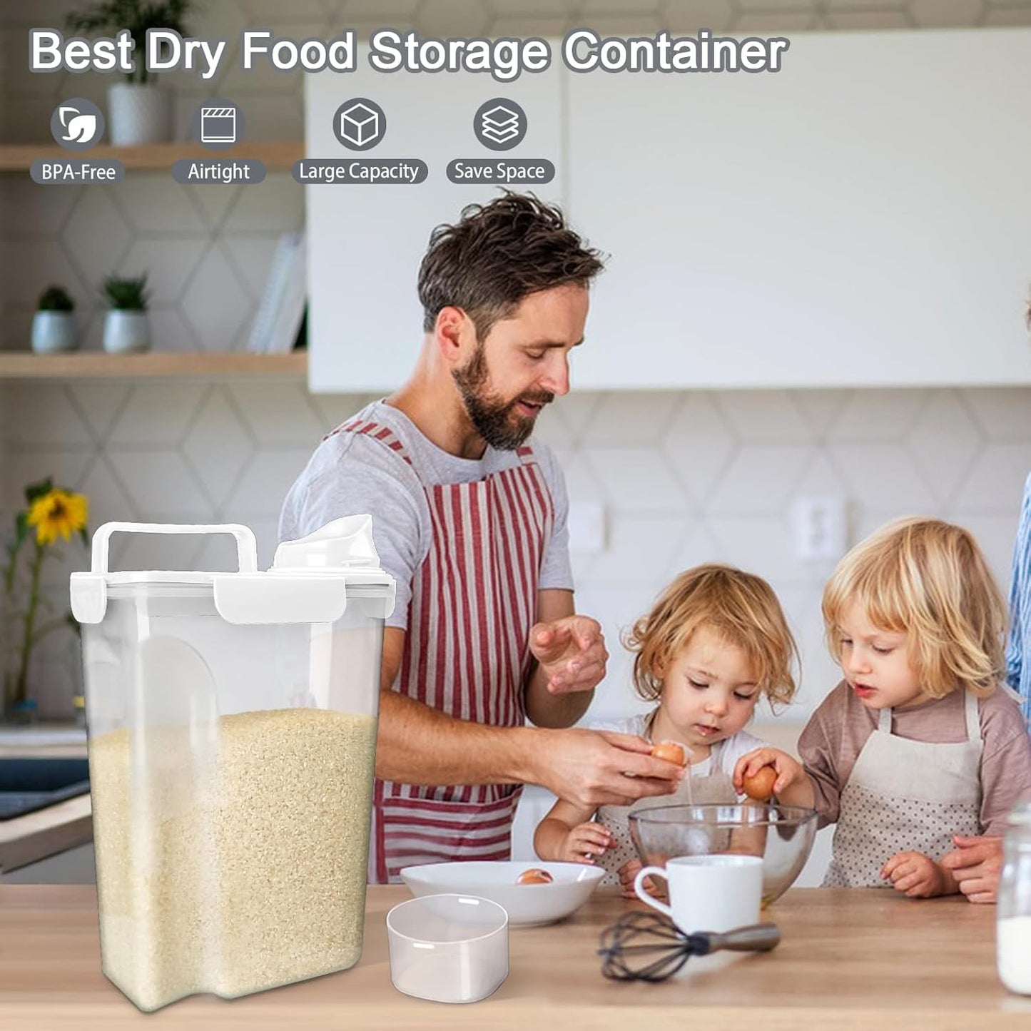 Komzon Rice Storage Containers, Rice dispenser with Pouring Spout Portable Handle for Flour, Pasta, Grain and Baking, Pet Dog Cat Bird Food Container 20 LB Grey