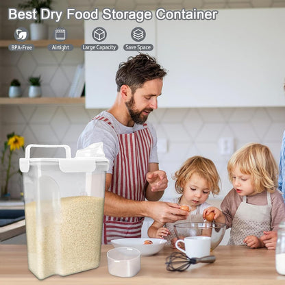 Komzon Rice Storage Containers, Rice dispenser with Pouring Spout Portable Handle for Flour, Pasta, Grain and Baking, Pet Dog Cat Bird Food Container 20 LB Grey