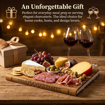 3-Piece 0.6in thickness Book Shaped Cutting Board Set - Food Safe, Non-Slip Chopping Boards for Kitchen Organization and Stylish Serving,Acacia Wood