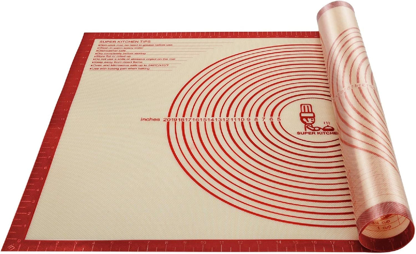 Non-slip Silicone Pastry Mat Extra Large with Measurements 36''By 24'' for Baking Mat, Counter/Dough Rolling/Oven Liner/Fondant/Pie Crust（Red）