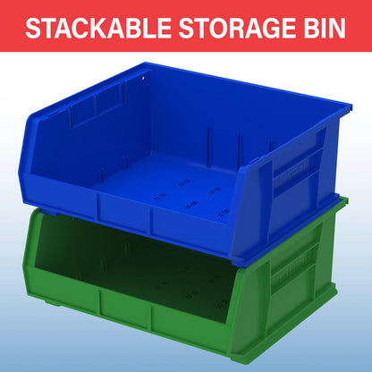 Akro-Mils 30250 AkroBins Plastic Storage Bins, Space-Saving Stackable Bins for Garage, Pantry, Craft Organization, 15" x 16" x 7", Black, 6-Pack