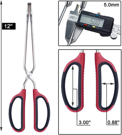 HINMAY Stainless Steel Scissor Tongs 10-Inch and 12-Inch Set, Set of 2
