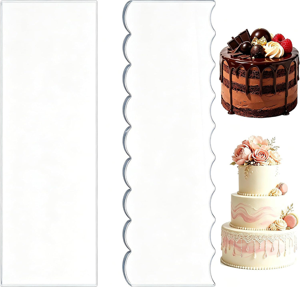 Clear Acrylic Cake Scraper, Cakes Icing Smoother Comb for Baking Butter