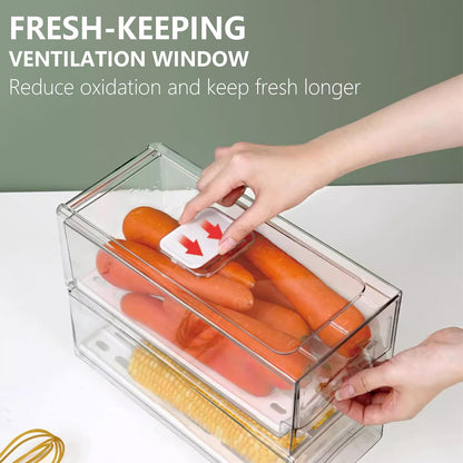 bealy 2 Pack Refrigerator Organizers and Storage, Stackable Clear Pull out Drawer Organizer Bins, BPA-Free Fridge Organizer and Storage for Fruit, Produce, Drink, Snack and Food Storage Containers