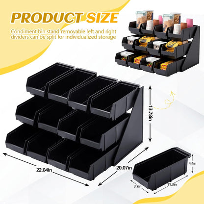 Novabright 6 Compartment Serve Condiment Bin Self Serve Condiment Packet Organizer Stand Countertop Plastic Containers Storage Display Rack for Coffee Shops Restaurants Bars(6 Bin)