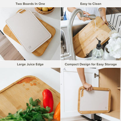 KitchenEdge Premium Acacia Cutting Board with Nesting Rice Fiber Chopping Board for Cooking Prep, 2 Piece Kitchen Set, Non-Slip Feet with Juice Groove, Heavy Duty, Pre Oiled, 17” x 12.5”