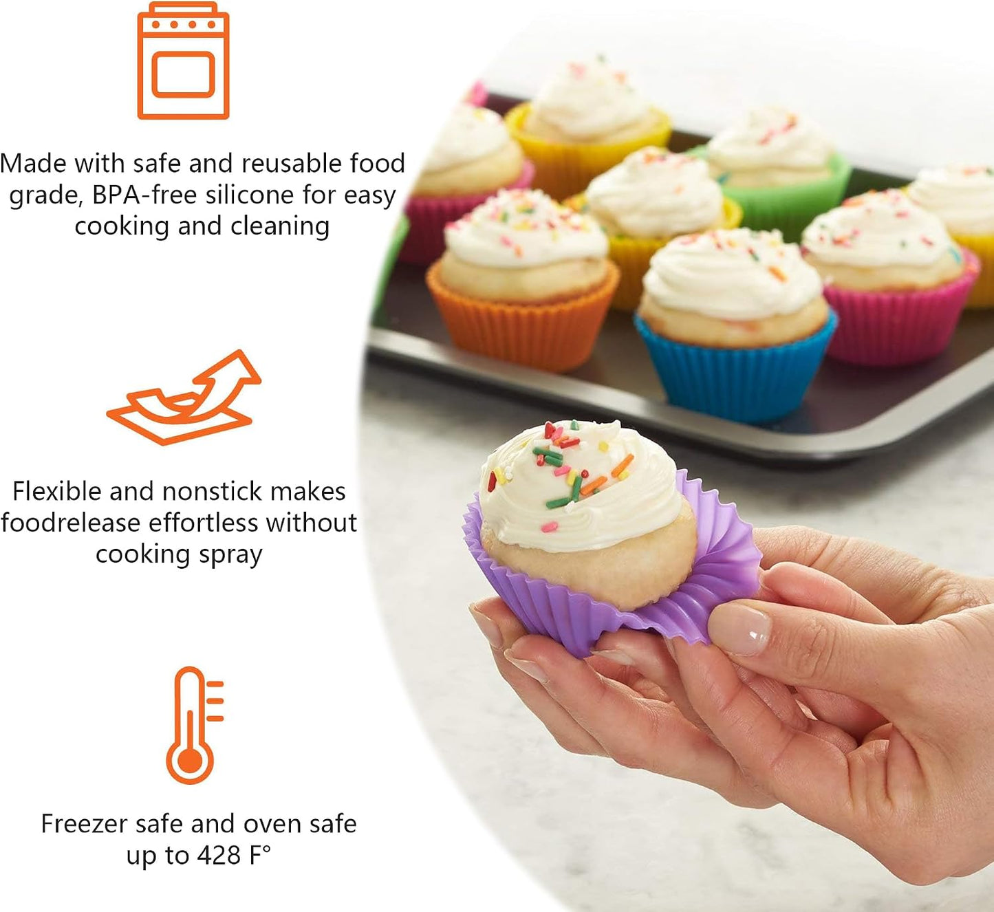 12-Pack Reusable Silicone Muffin Cups – Colorful Non-Stick Baking Liners for Cupcakes, Egg Bites & Air Fryers