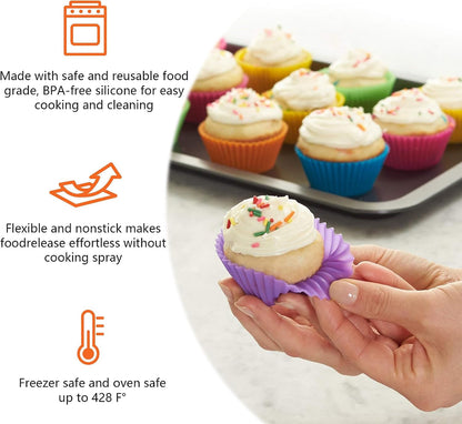 12-Pack Reusable Silicone Muffin Cups – Colorful Non-Stick Baking Liners for Cupcakes, Egg Bites & Air Fryers