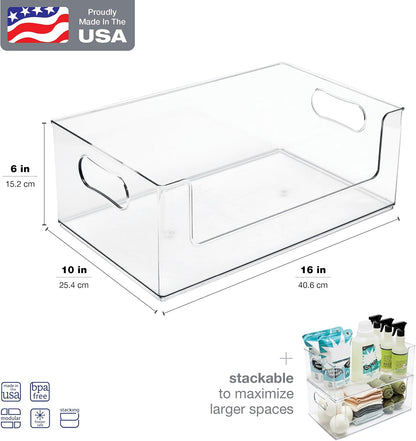 Open Front Pantry Cabinet Stacking Storage Home Bin 16x10x6 4 Pack | Stackable Strong,Heavy Duty, Made in USA