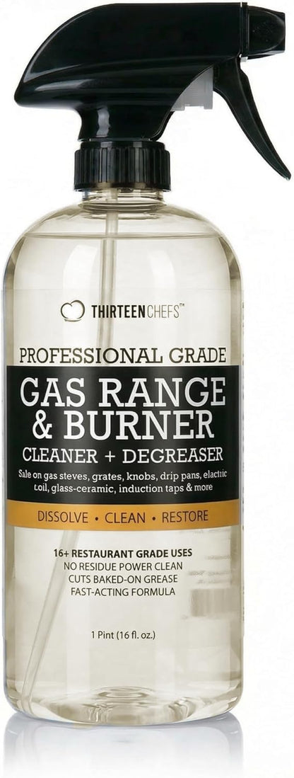 Thirteen Chefs Gas Range Cleaner and Degreaser - Stove Grates, Grills, Oven Glass and Door - Cuts Through Baked on Food (16oz)