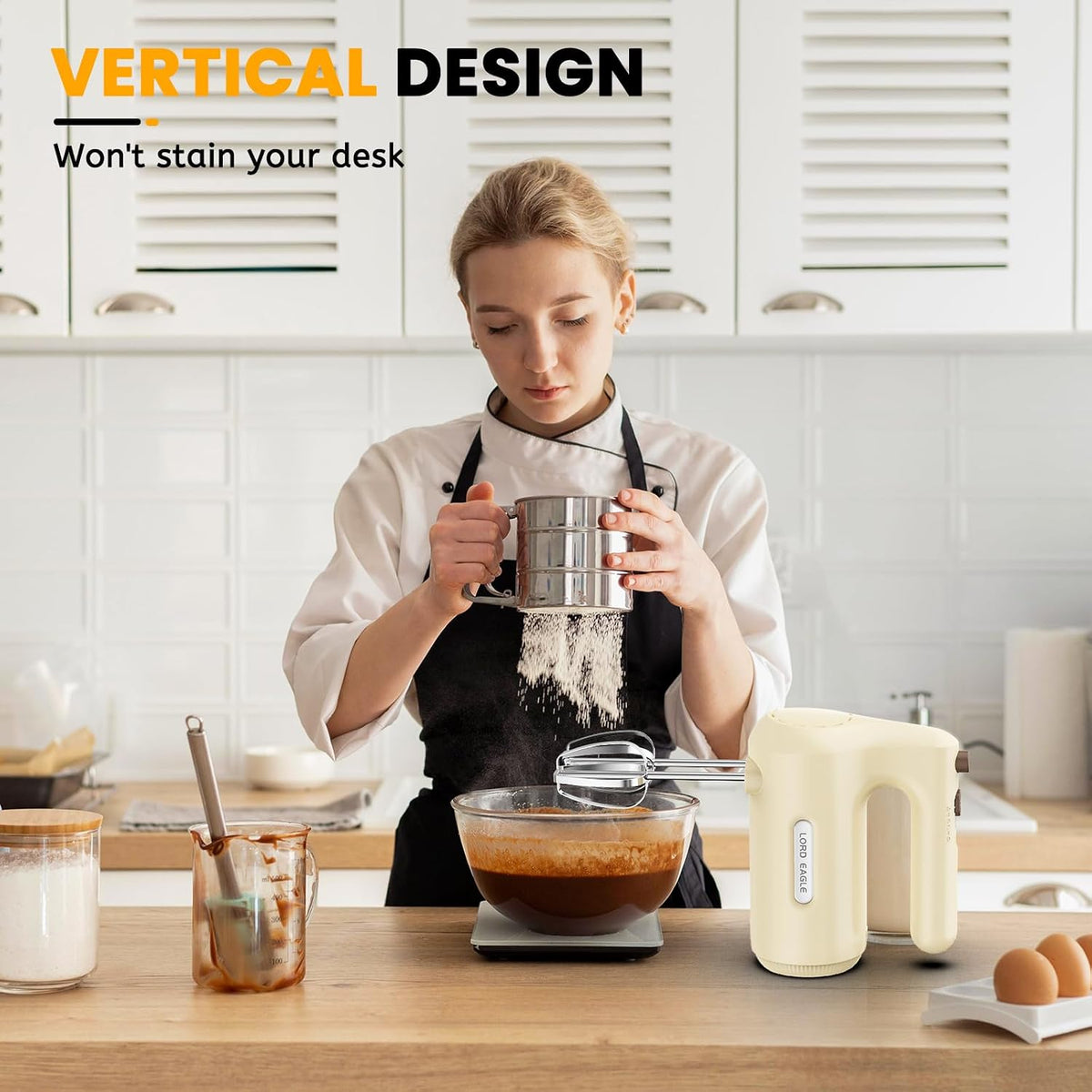 5-Speed Small Hand Mixer Electric, 300W Compact Portable, Black