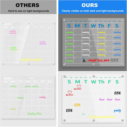 Fridge Calendar 15"x11", Magnetic Calendar for Refrigerator, Acrylic Whiteboard Calender Dry Erase, Monthly Meal Planner for Refrigerator, w/8 Markers (Blue)