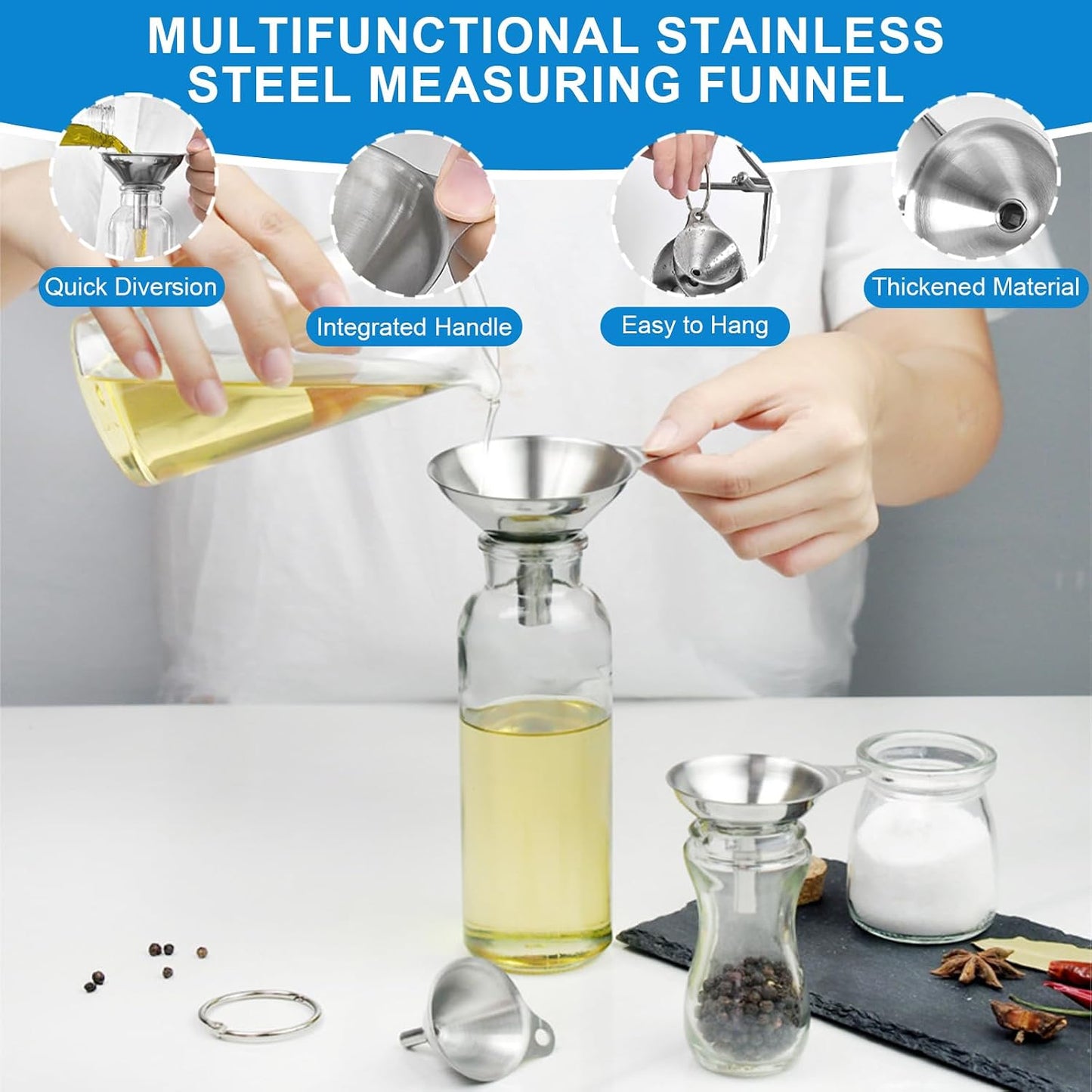 Measuring Cups and Spoons Set 21 Piece, 11 Stainless Steel Nesting Measuring Spoons and Cups with 3 Plastic Measuring Cup, 3 Funnel, 3 Brush, 1 Ruler, Measuring Cup Set for Kitchen Baking Liquid Dry