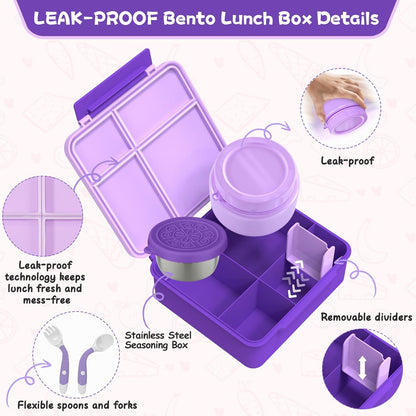 Aimsnk Kids Bento Lunch Box with 8oz Soup Thermo, Kids Leakproof Lunch Food Containers with 4 Compartment,Insulated Hot Food Jar with Lunch Bag for School, Travel (Pink)