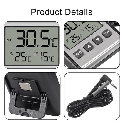 ACEIRMC 2pcs Fridge Refrigerator Thermometer Freezer Thermometer high and Low Temperature Alarm Extra Sensor Big LCD Stainless Panel