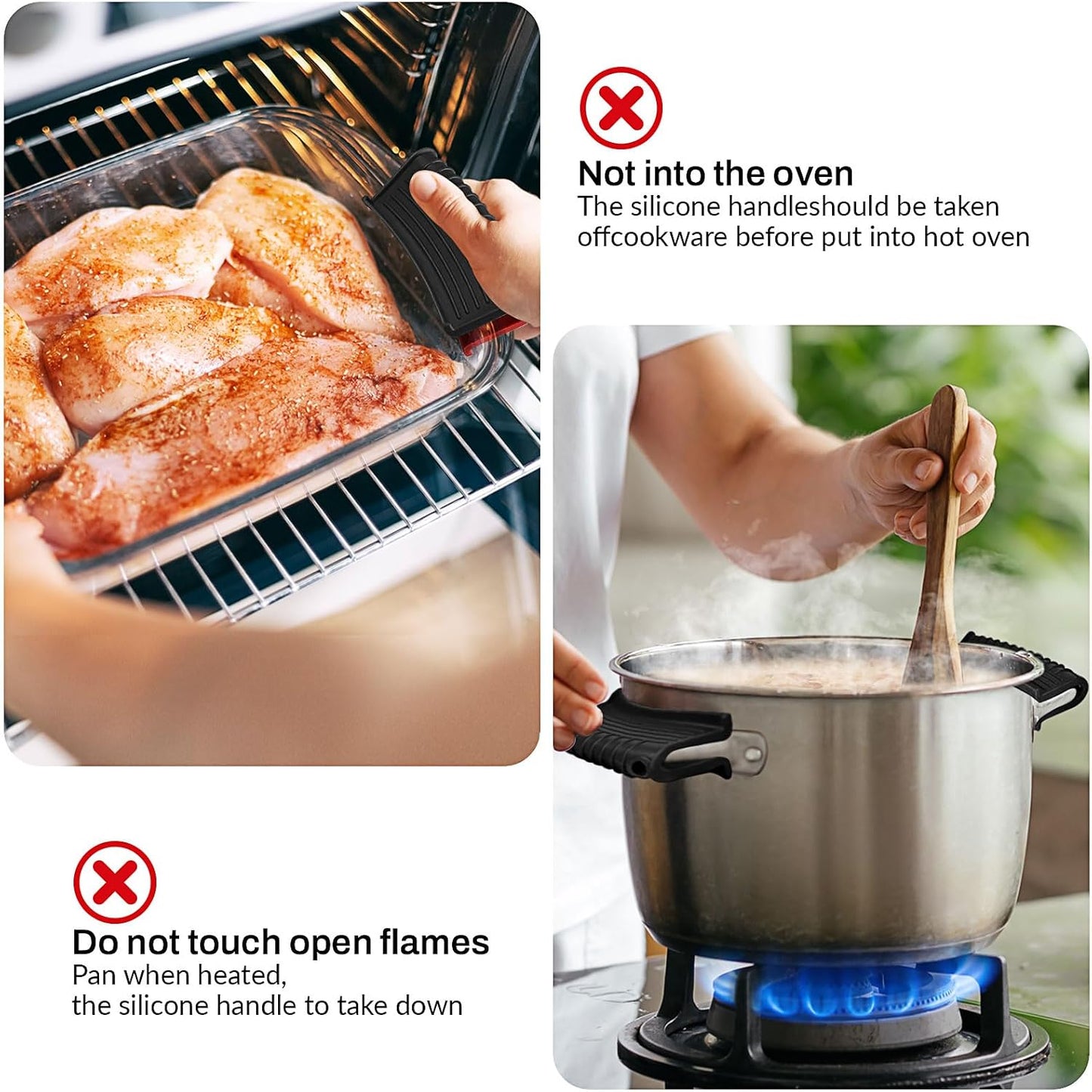 3 Piece Silicone Cast Iron Handle Cover with Pot Handle Covers Set，Cast Iron Handles Sleeve (Black-Small)