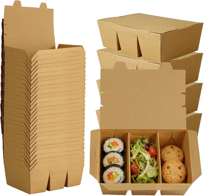 30 Pack 3 Compartment Take Out Food Containers, 7.5x5.4x2.6" Bamboo Pulp Paper Take Out Boxes, Disposable To Go Container Take Out Containers, Greaseproof Paper Bento Box Takeout Lunch Boxes with Lid