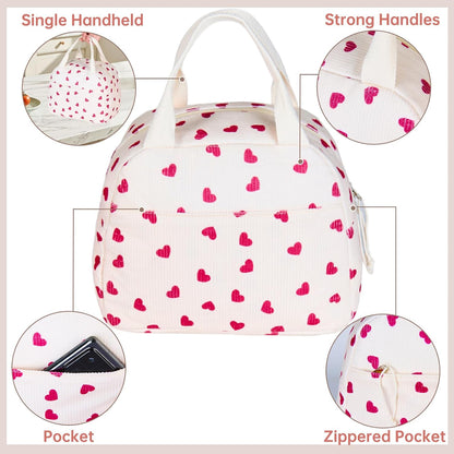 Lunch Bag for Women Men Girl,Large Cute Corduroy Lunch Tote Bags - Reusable Insulated Lunch Box for women with Handle, Leakproof WaterProof Design for Office, School, Work,Picnic.