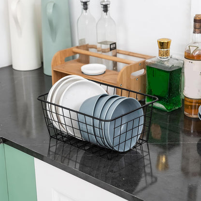 JUNCHU CHERRY Wire Kitchen Storage Basket 4 Packs,Perfect Pantry Organization Accessories Baskets,Laundry Basket,Countertop Organization,Suitable for Kitchen,Bathroom,Bedroom,Tabletop,Stackable,Chrome