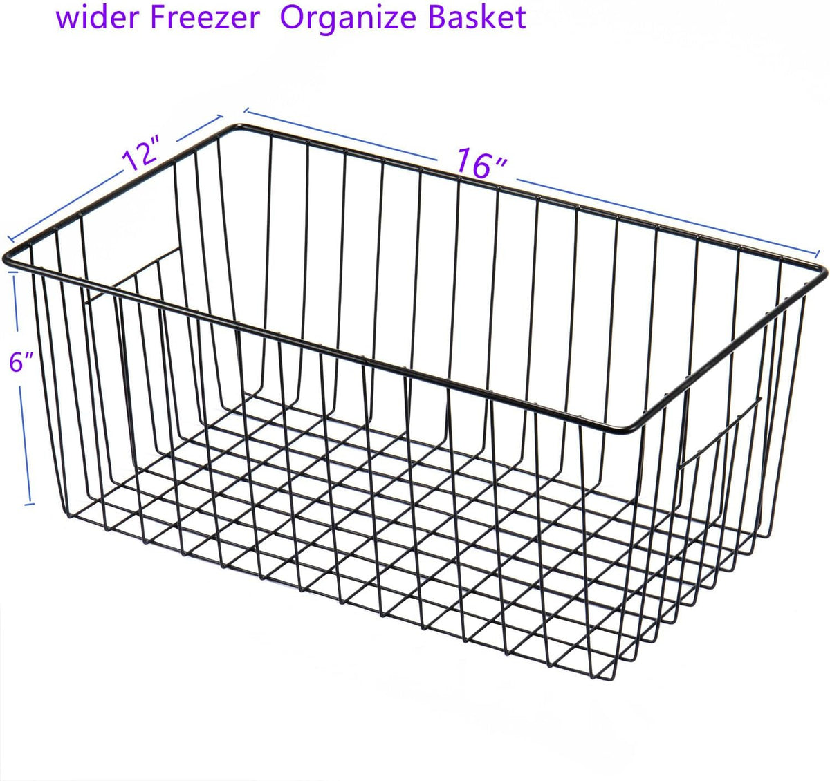 16" L x 12" W Wider Freezer Storage Organizer Baskets Container, Deep Metal Wire Chest Upright Refrigerator Divider Bins with Built-in Handles for Cabinet, Pantry, Closet, Kitchen
