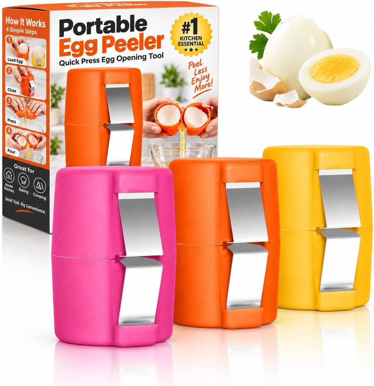 Egg Peeler Portable Tool for Hard Boiled Prep with Crack and Peel Design