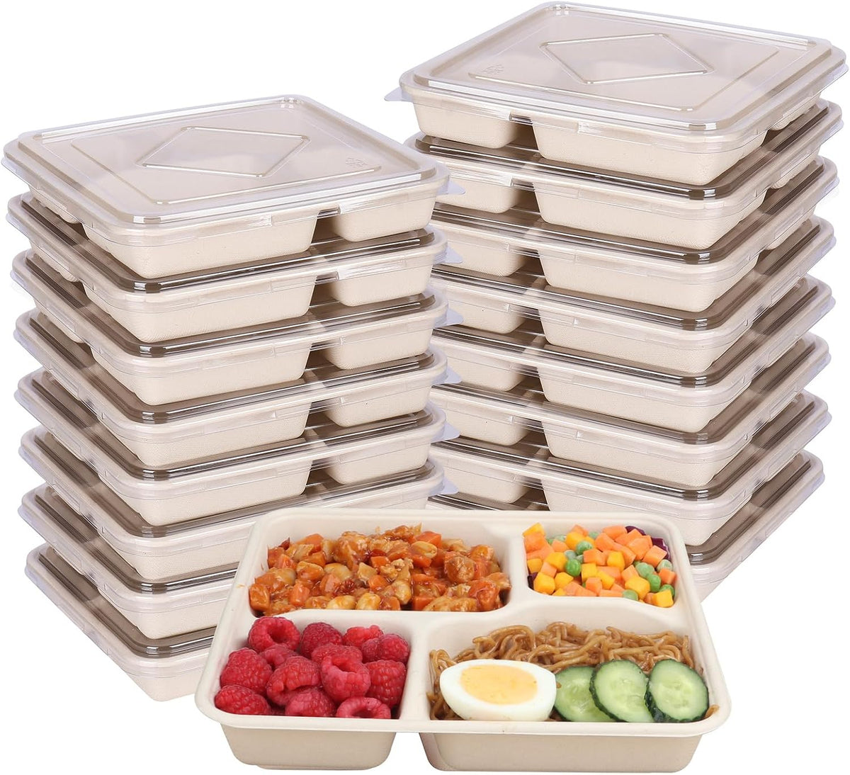 23 oz 3 Compartments disposable plates with Lids Plant Fiber 50 Pack