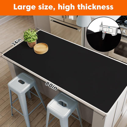 Extra Large Silicone Mats for Kitchen Counter,24"x80"Heat Resistant Mat for Kitchen Island,Waterproof Multipurpose Countertop Protector,New Skin-Friendly Material Table Protector,Freely Cuttable,Black