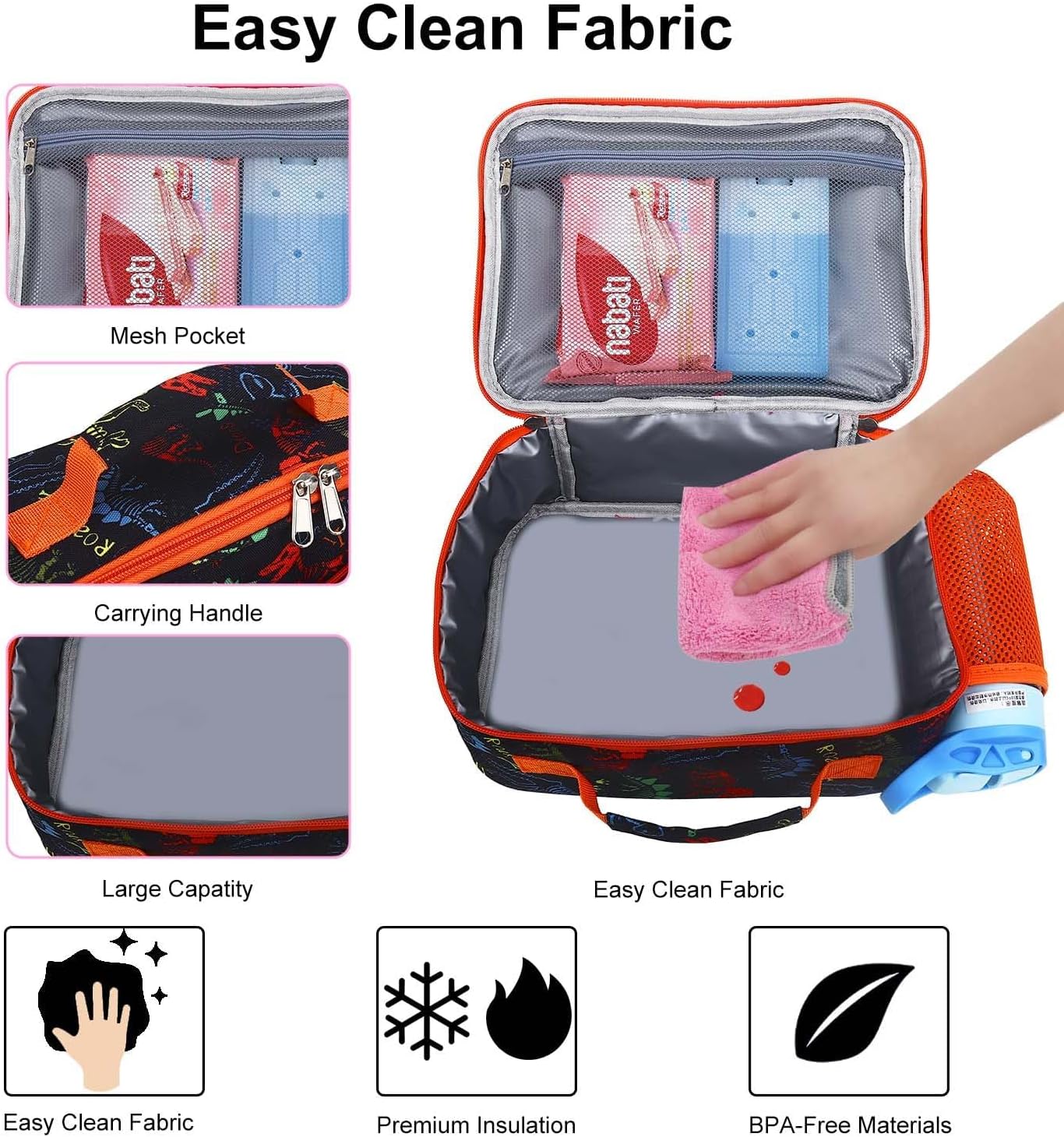 RHCPFOVR Kids Lunch Bag - Insulated Lunch Box for Boys Girls,Washable Lunch Bag and Reusable Toddler Leak-proof Lunchbox for School and Daycare - Colors B