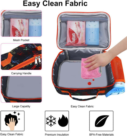 RHCPFOVR Kids Lunch Bag - Insulated Lunch Box for Boys Girls,Washable Lunch Bag and Reusable Toddler Leak-proof Lunchbox for School and Daycare - Colors B
