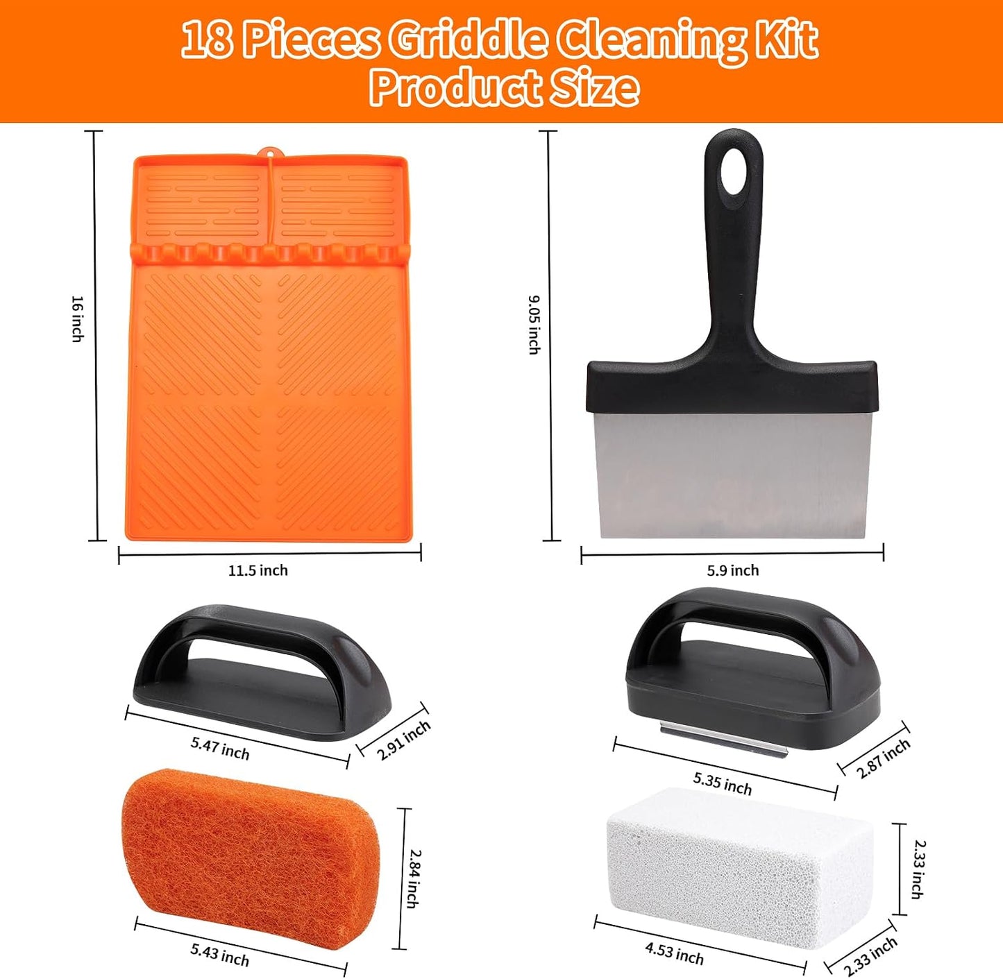 12 PCS Griddle Cleaning Kit for Blackstone, Heavy Duty Flat Top Grill Brush Set with Scraper & Stone – Complete BBQ Accessories for Outdoor Camping