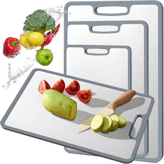 Titanium Cutting Board Set of 3, Double-sided non-slip edging Pure Titanium Chopping Board for Kitchen - Safety and slip resistance Hand Guard Durable and easy to clean (3-Piece S/M/L)