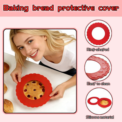 Silicone Mini Pie Crust Protectors Set of 2 - Non-Stick Pie Shields for 5-6 Inch Pies, Prevents Over-Browning | Oven-Safe Baking Accessories (Red)