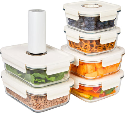 HOLDN’ STORAGE Vacuum Food Storage Containers, Set of 8 Glass Containers & Electronic Pump - Keep Food Fresh Longer, BPA-Free Glass, Leak-Proof, Ideal for Meal Prep, Marinating