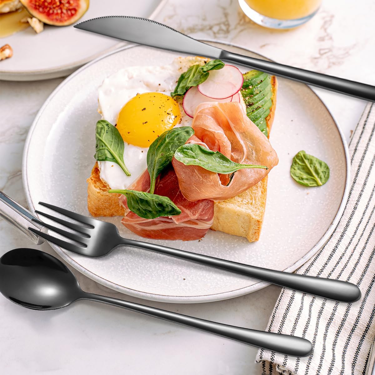 AARAINBOW 6 Pieces 18/8 Stainless Steel Flatware Set Portable Reusable Cutlery Set Travel Utensils Set Including Chopsticks Knife Fork Spoon Straws Cleaning Brush Dishwasher Safe (Green golden)