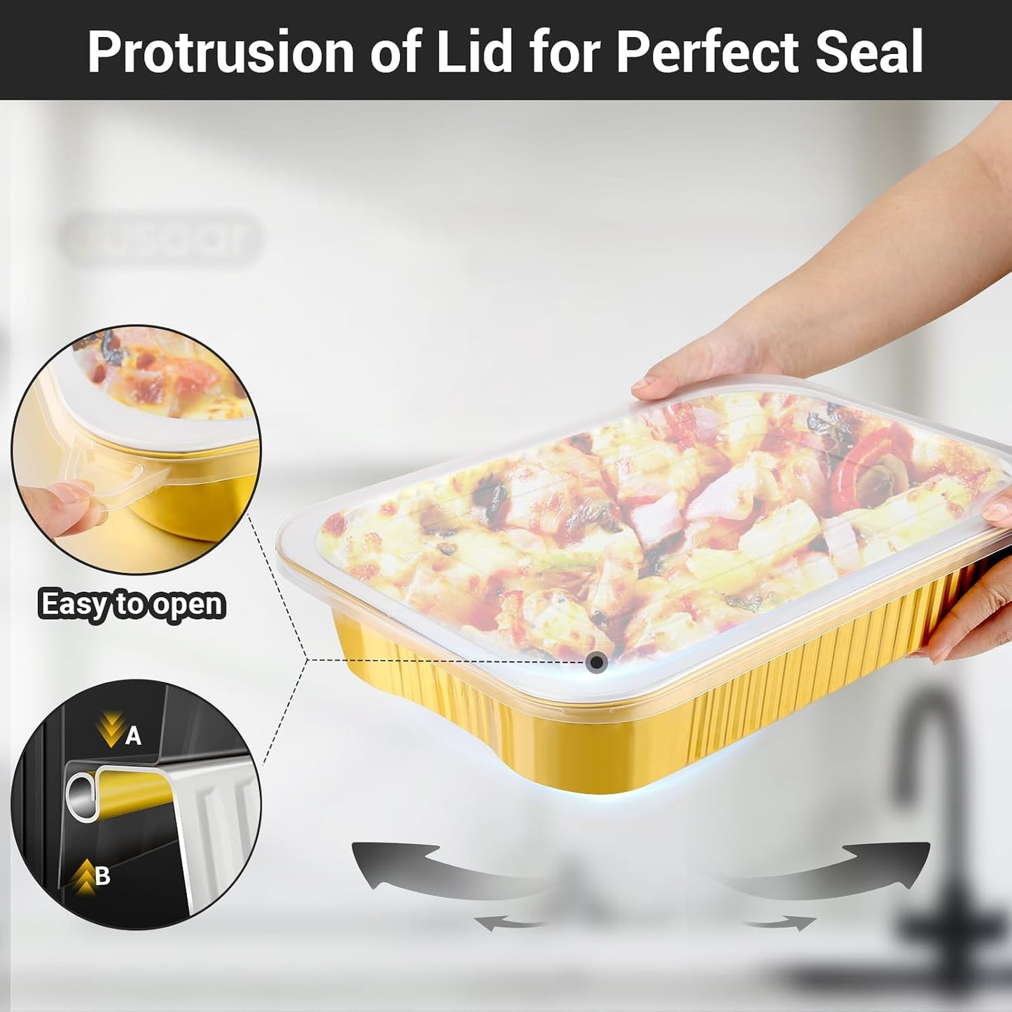 EUSOAR Aluminum Pans with Lids, 50pack 32oz Small Disposable Foil Loaf Cake Food Storage Pans, Catering Party Meal Prep Freezer Drip Pans for Microwave Oven Safe Cooking,Baking,Heating,Takeout