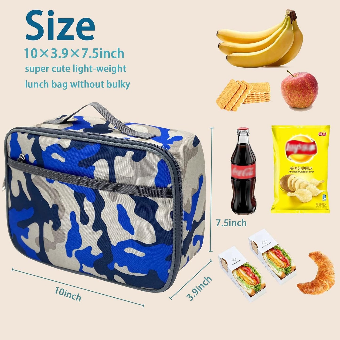 Kulle Space Lunch Box for Kids, Insulated Lunch Bag for Boys, Large Capacity Thermal Tote for School, Office, Daycare - Rocket Design, Washable & Leakproof