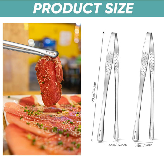 meekoo 6 Pcs 7.8 Inches Stainless Steel Korean BBQ Grill Tongs Japanese Barbecue Tongs for Cooking Portable Kitchenware Home Outdoor Steak Salad Food