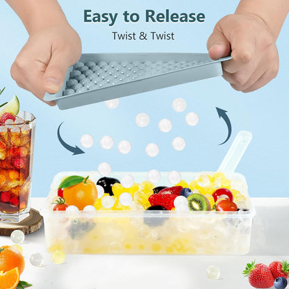 WIBIMEN Mini Ice Cube Trays, 0.55” Tiny Pebble Ice for Iced Coffee & Cocktails, Fast Chill, Easy Twist Release, Stackable with Lid & Storage Bin (2 Pack, Blue)