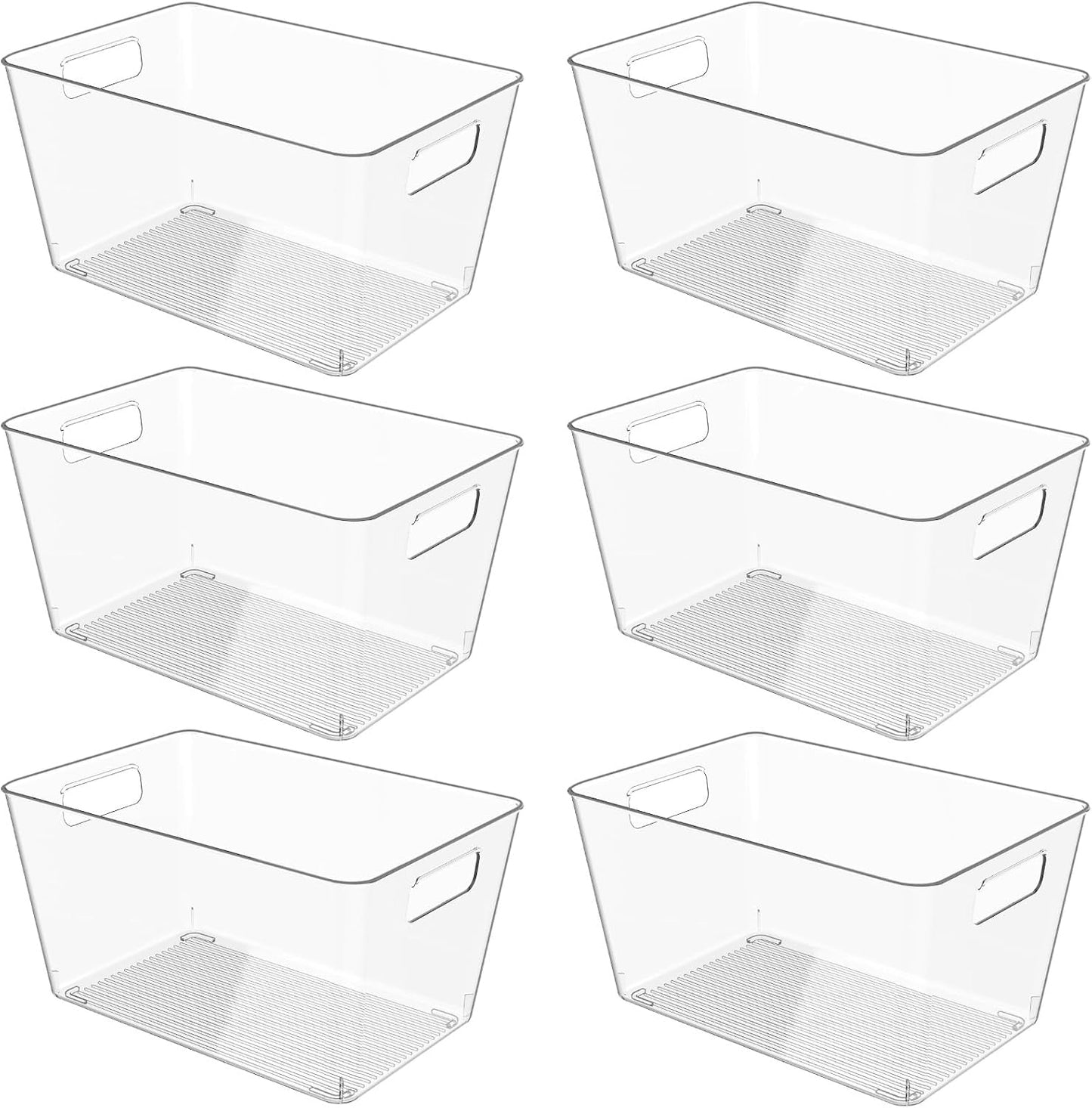 12 Pack Clear Plastic Storage Bins, 11" Large Pantry Organizer Bins with Handles, Plastic Containers for Refrigerator,BPA-Free Perfect for Kitchen,Fridge,Cabinet,Pantry,Bathroom,Closet Organization