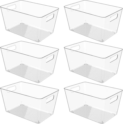 12 Pack Clear Plastic Storage Bins, 11" Large Pantry Organizer Bins with Handles, Plastic Containers for Refrigerator,BPA-Free Perfect for Kitchen,Fridge,Cabinet,Pantry,Bathroom,Closet Organization